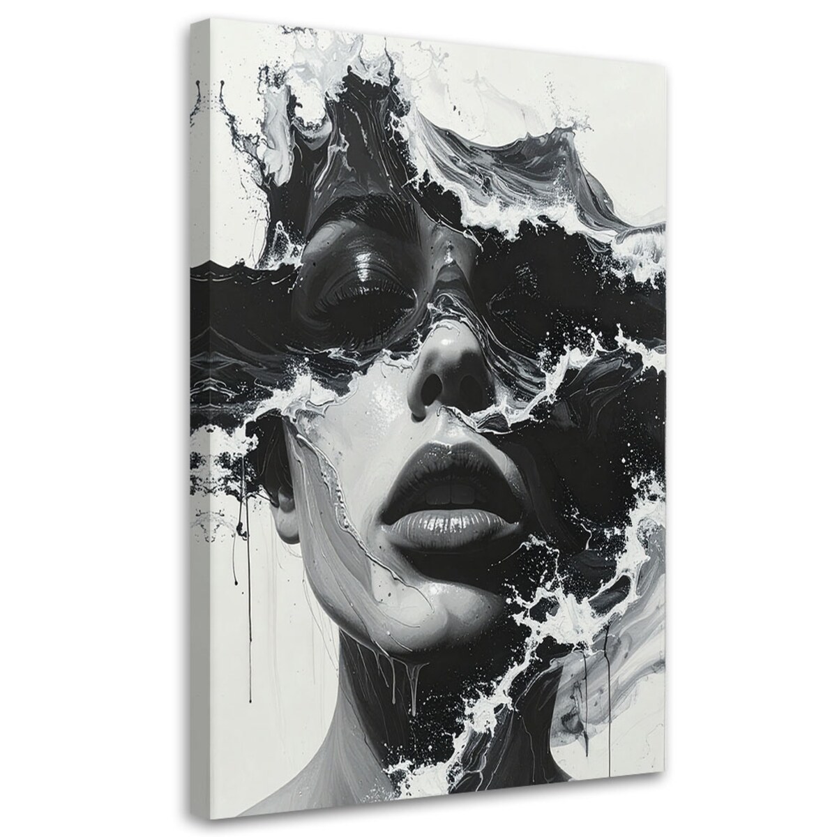 Obraz do salonu sypialni, Portret kobiety czarno biały w stylu artystycznym fale morskie 40x60 cm