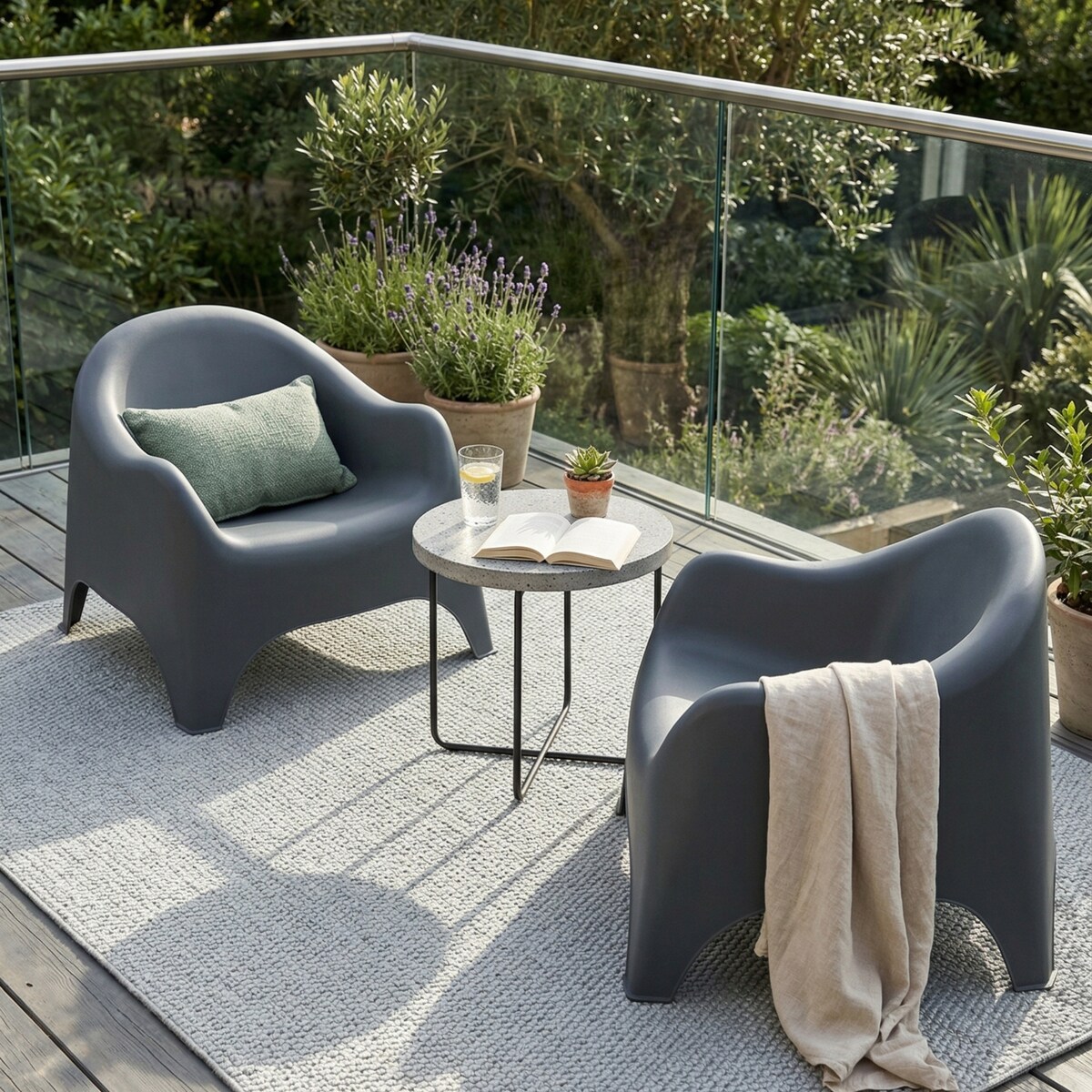 Zestaw 2 szt fotele ogrodowe wypoczynkowe Dumbo na taras, balkon antracytowy