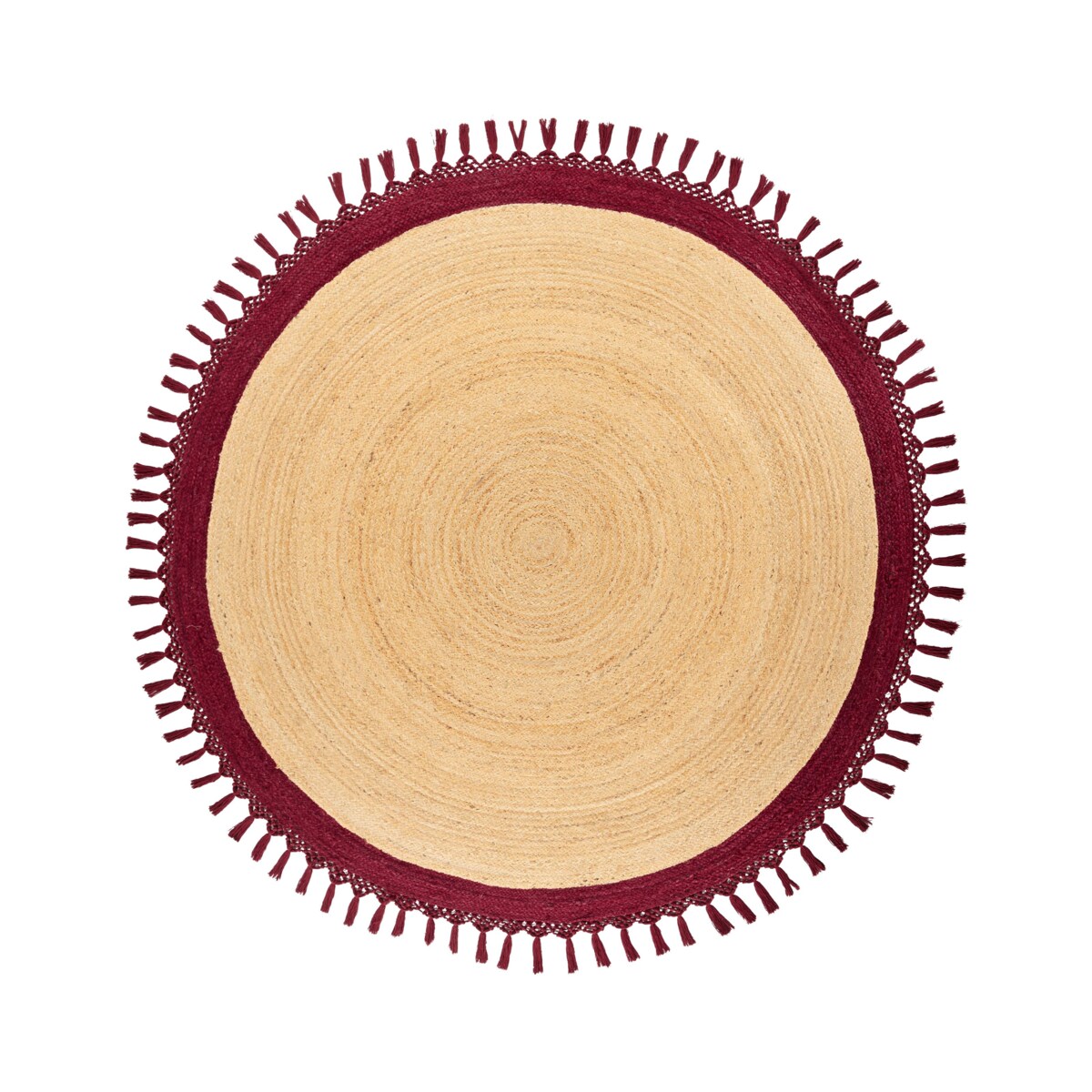 Dywan okrągły z juty 200 cm beżowy z czerwonym MARTS