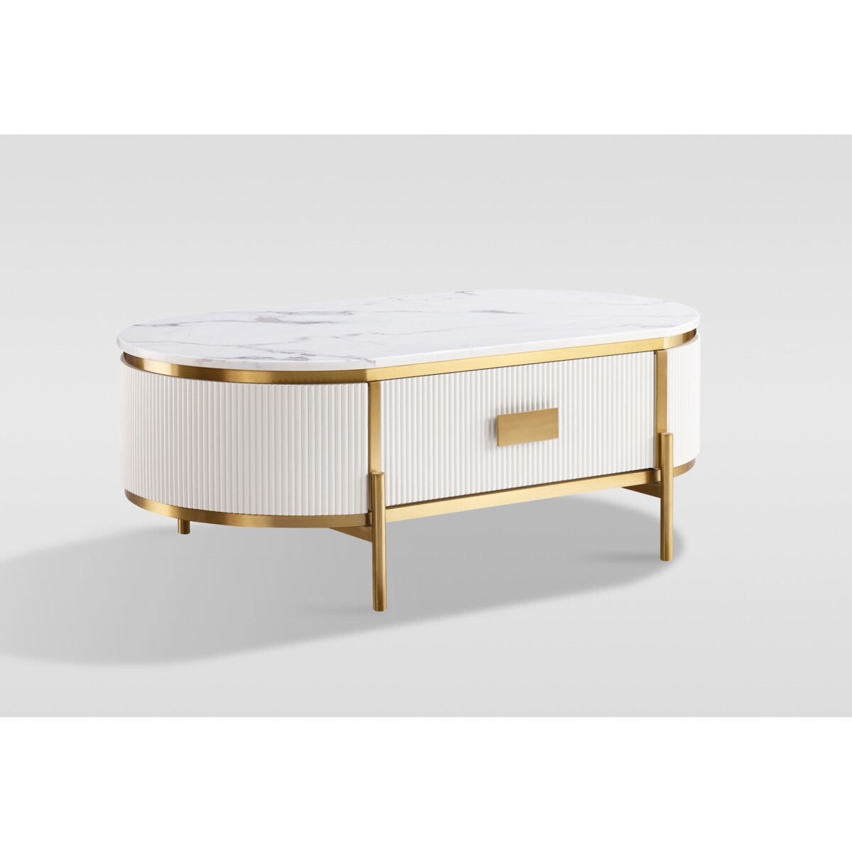 Stolik kawowy glamour z szufladą i marmurem Omega 124x71x48