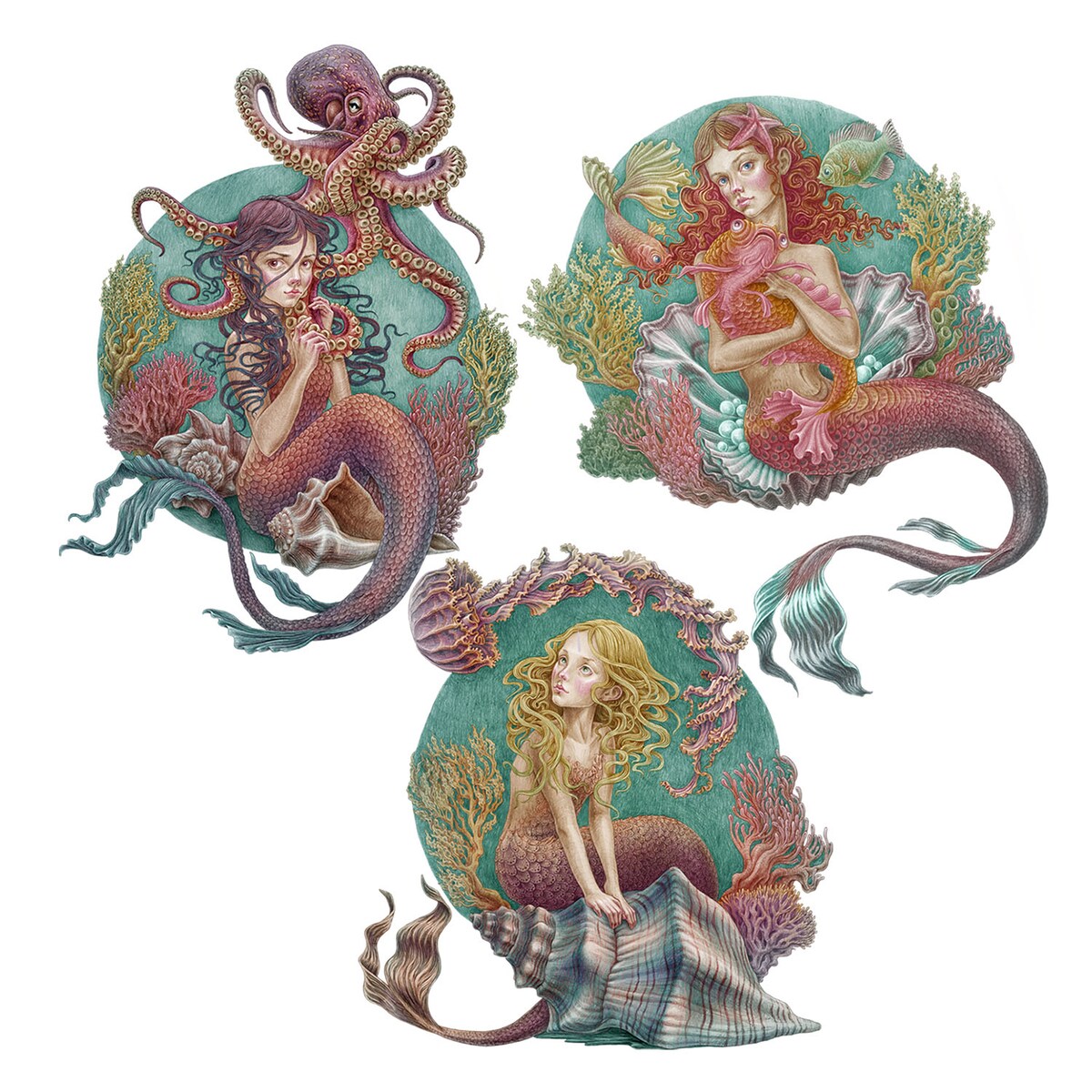 Zestaw naklejek na ścianę, Małe syrenki, 60cm