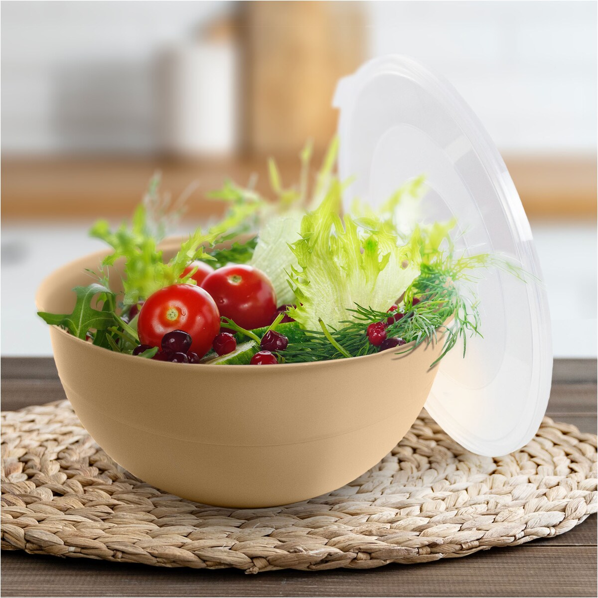Miska Plastikowa Okrągła Kuchenna Z Pokrywką Zamykaniem Zestaw Misek 3 Szt. Misa Beżowa