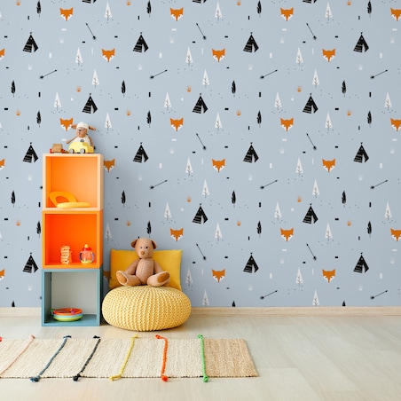 Tapeta Dla Dzieci LISKI Tipi Strzały Drzewa