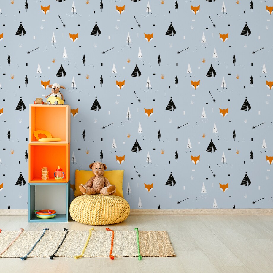 Tapeta Dla Dzieci LISKI Tipi Strzały Drzewa