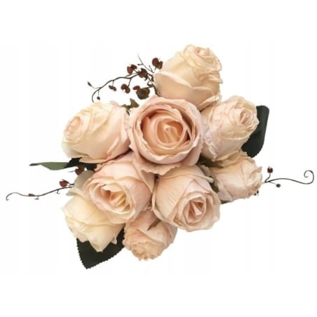BUKIET róże sztuczne liście na stroik wiązanka do wazonu święta kremowe pik