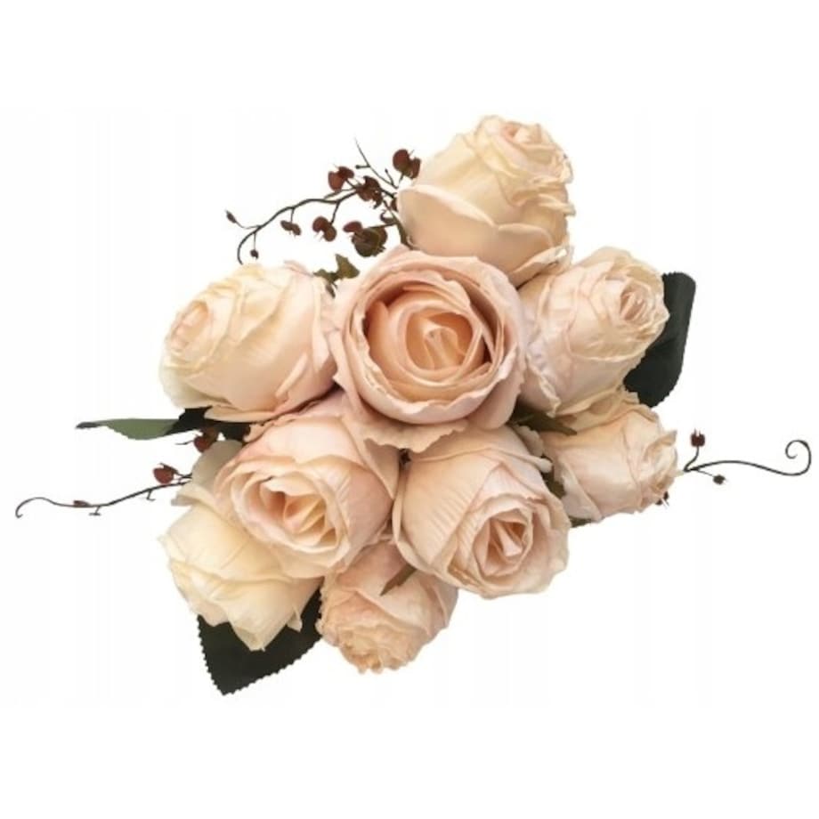 BUKIET róże sztuczne liście na stroik wiązanka do wazonu święta kremowe pik