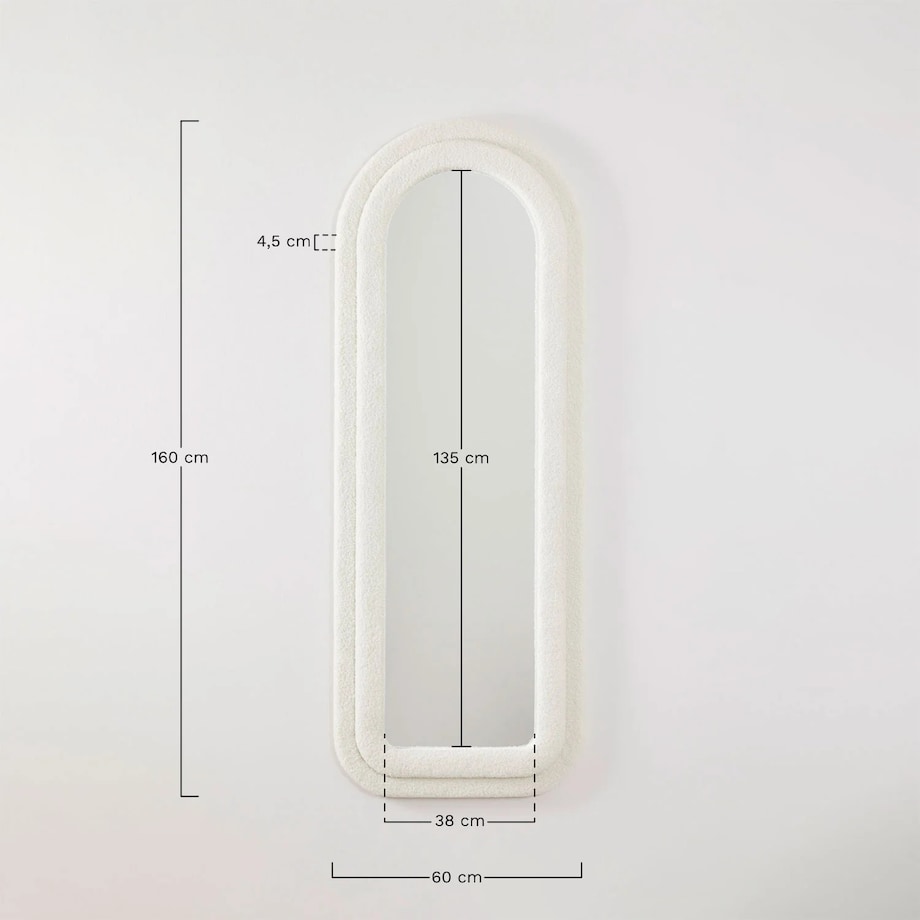 Lustro w półowalnej ramie bouclé kość słoniowa 160x60 cm