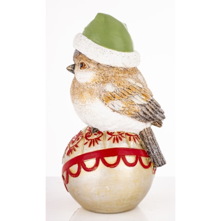 Dekoracja - ptaszek na bombce 19,5X11X10 cm UCCELLlNO w zielonej czapce