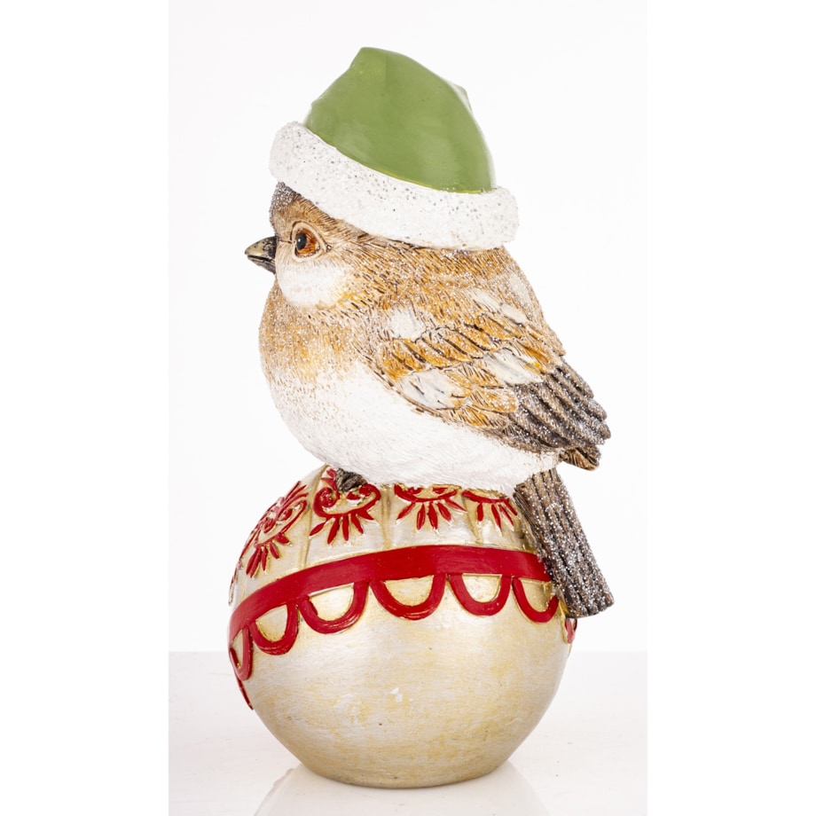 Dekoracja - ptaszek na bombce 19,5X11X10 cm UCCELLlNO w zielonej czapce