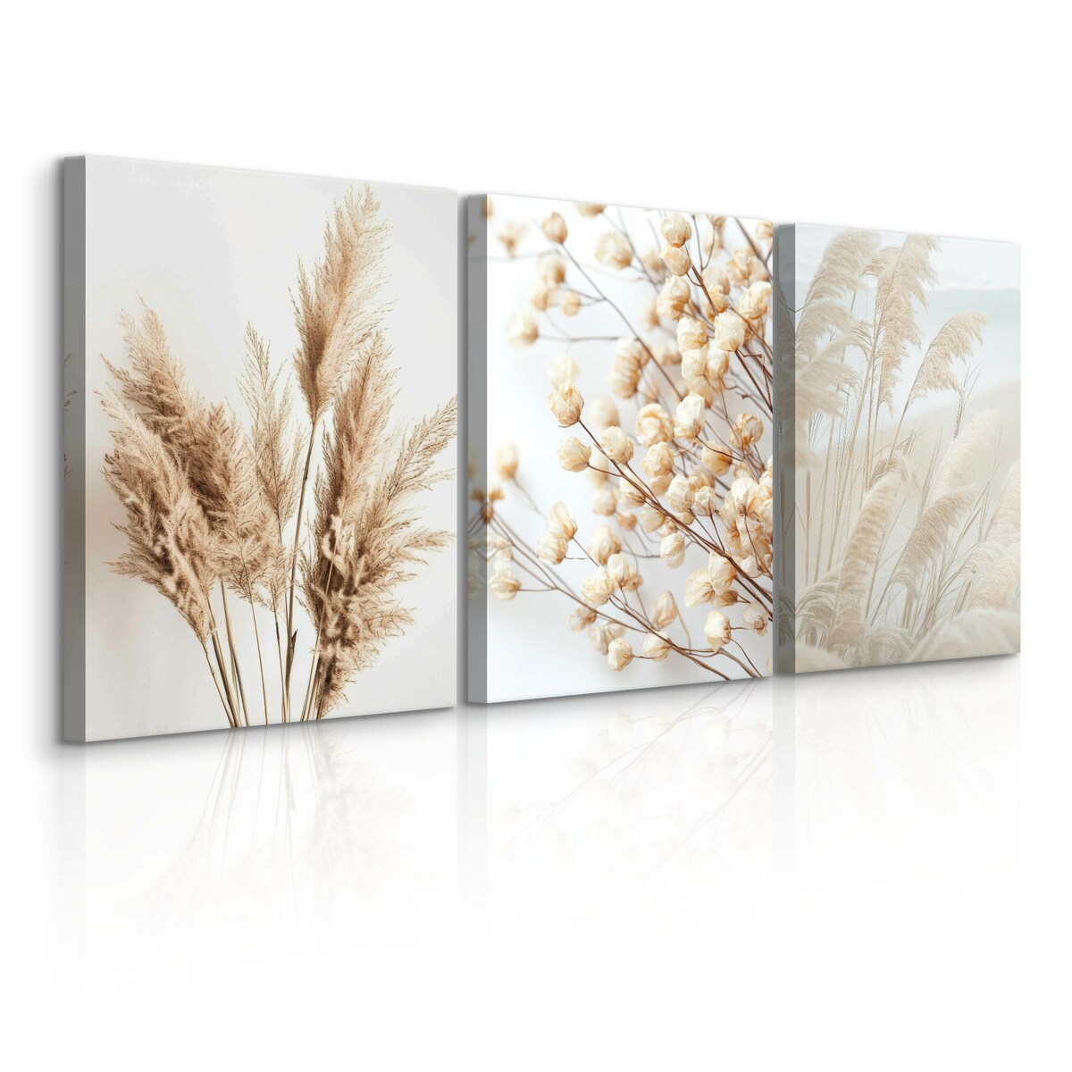 3x Obraz Do Sypialni Set Trawa Pampasowa Kwiaty Rośliny Styl Boho 30x40cm