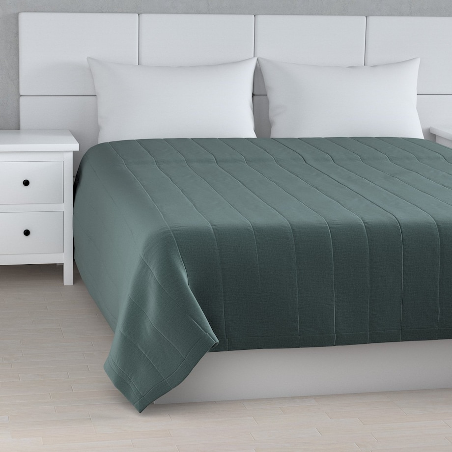 Narzuta pikowana w pasy 260x210 zgaszony szmaragd - welwet