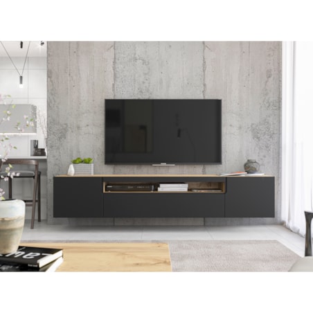 Wisząca Szafka RTV Komoda RTV Loft Industrialna Dąb Artisan Czarny MAT 200 cm