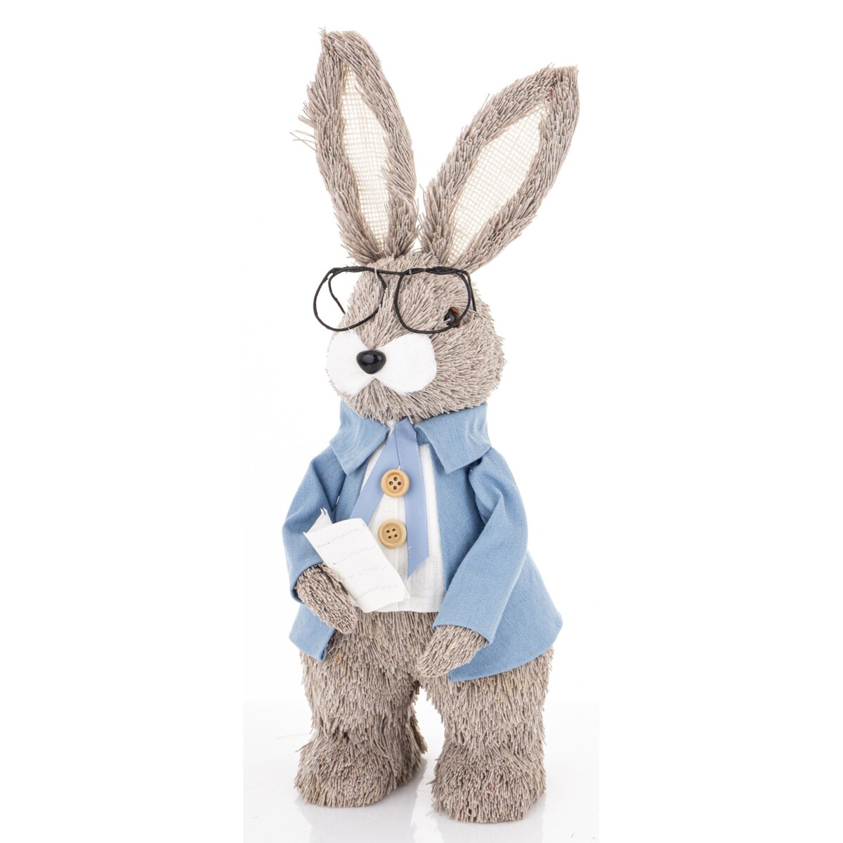 Dekoracja - króliczek w okularach 35x13x13 cm w niebieskiej kurtce