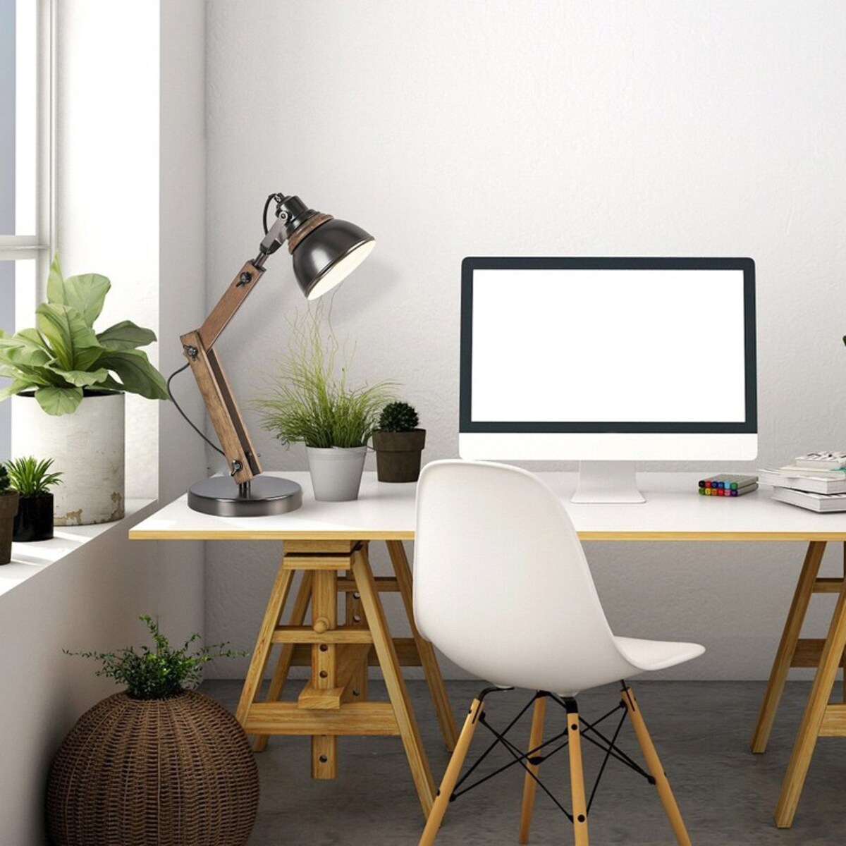 Stojąca LAMPA stołowa AKSEL 4199 Rabalux nocna LAMPKA do sypialni vintage drewno grafitowa