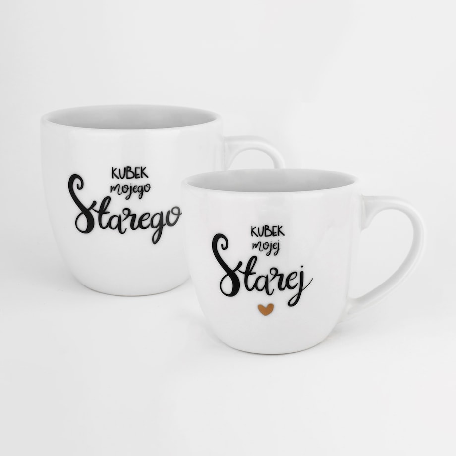 Zestaw 2 białych kubków porcelanowych 300 ml - napisy Kubek mojej Starej i Kubek mojego Starego dla pary na rocznicę ślubu