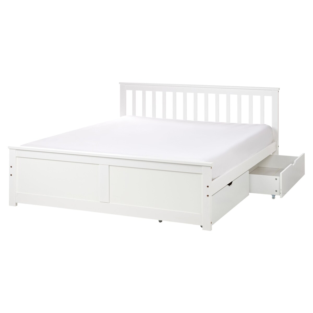 Łóżko ze schowkiem OLENDON 160 x 200 cm Z miejscem do przechowywania Drewno Biały
