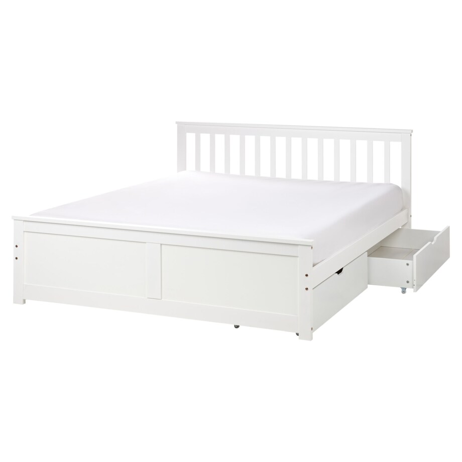 Łóżko ze schowkiem OLENDON 160 x 200 cm Z miejscem do przechowywania Drewno Biały