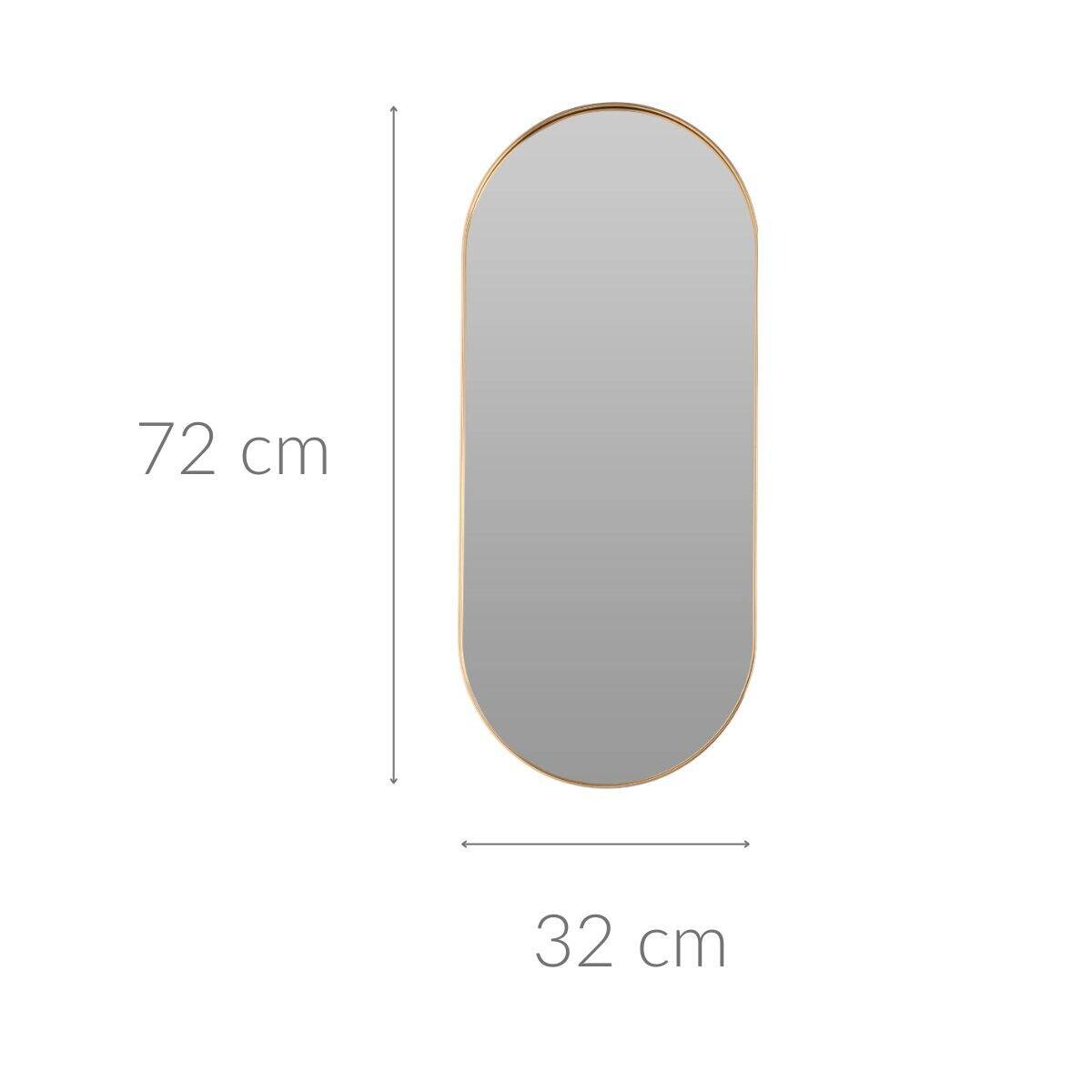 Owalne lustro w złotej ramie, 72 x 32 cm