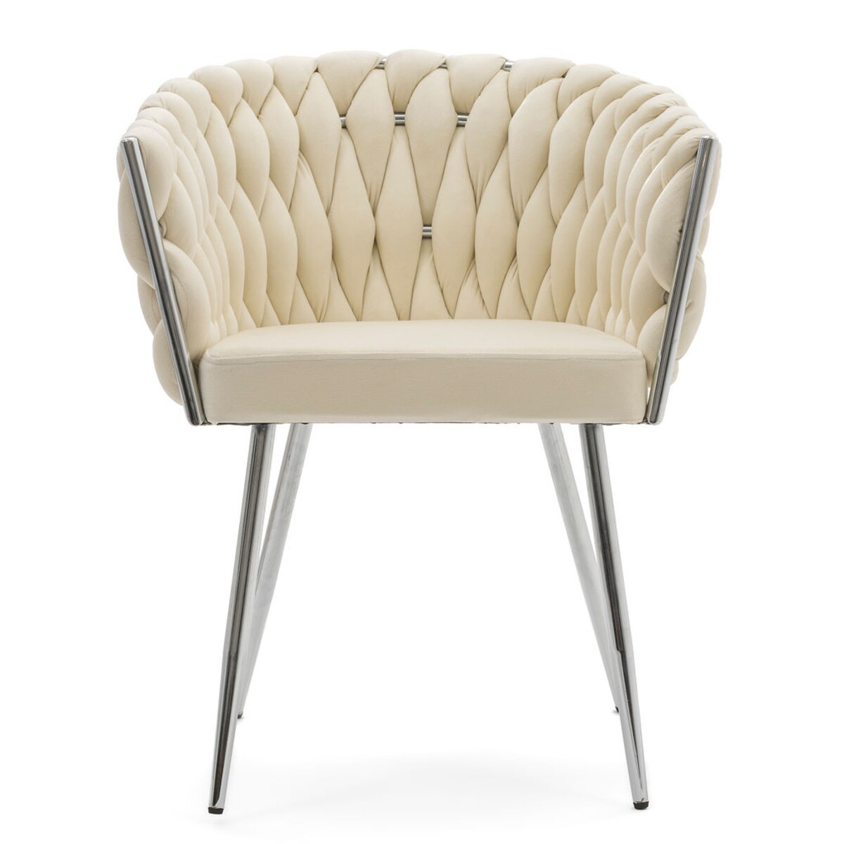 KRZESŁO GLAMOUR DO SALONU PLECIONE OPARCIE BEŻOWE SREBRNE NOGI WLUROWE