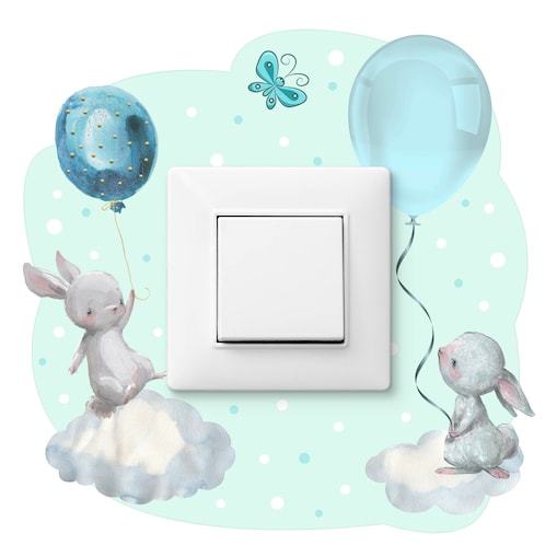Naklejka Pod Włącznik Światła Króliczki Chmurki Kropki Motylek Dla Dzieci 20x20cm