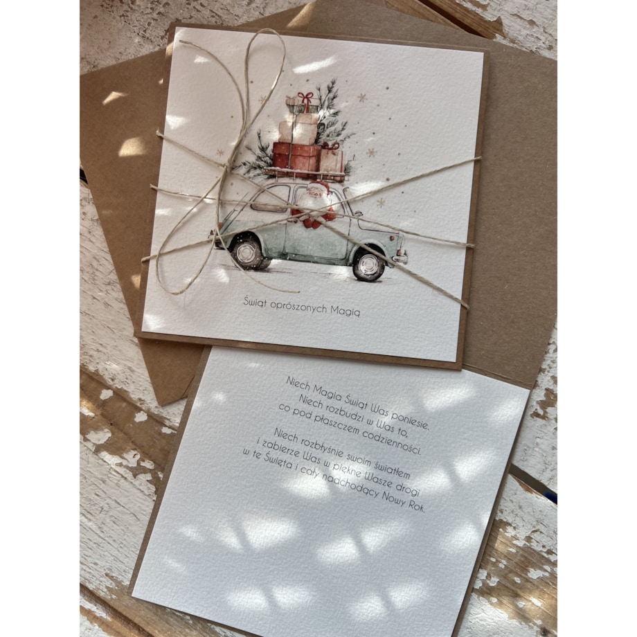 Kartka świąteczna ręcznie robiona na Boże Narodzenie - Mikołaj -życzenia świąteczne od serca