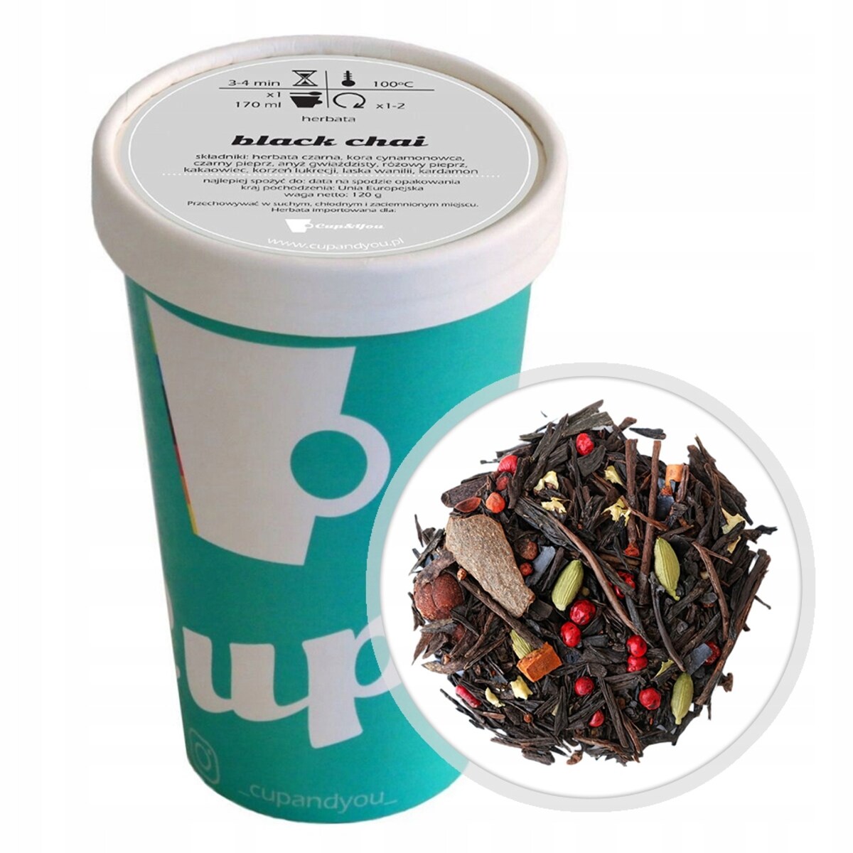 Herbata czarna BLACK CHAI laska wanilii kardamon kakaowiec anyż pieprz 120g - herbata liściasta sypana mieszanka napar susz