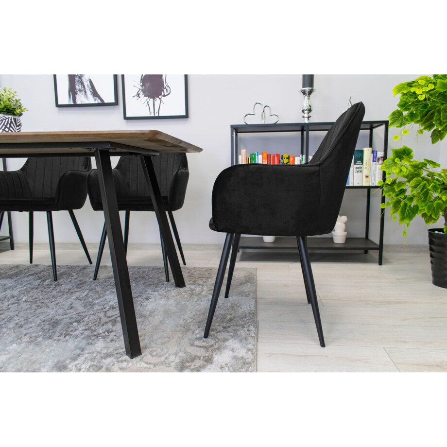 Krzesło Do Jadalni Kuchni Salonu Lugo - Aksamit Czarny / Nogi Czarne