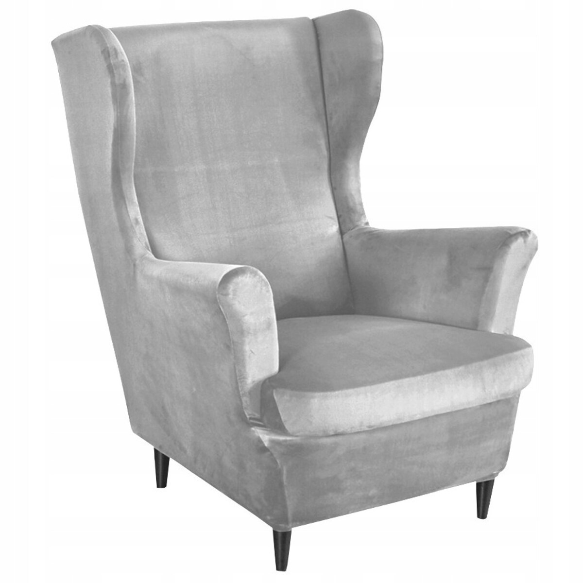 POKROWIEC NA FOTEL USZAK JASNY SZARY WELUR ELASTYCZNY [22E5]