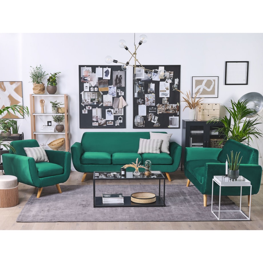 Pokrowiec na sofę 3-osobową welurowy zielony BERNES