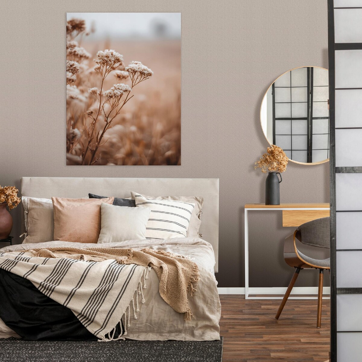 Obraz Do Sypialni Salonu Na Płótnie Kwiaty Natura Beżowy 80x120