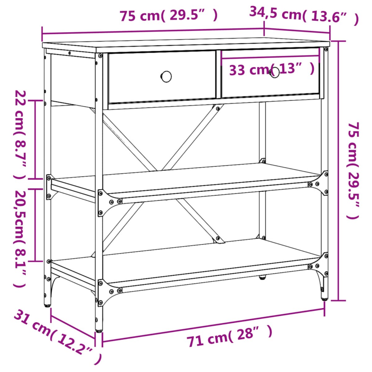vidaXL Stolik konsolowy, czarny, 75x34,5x75 cm