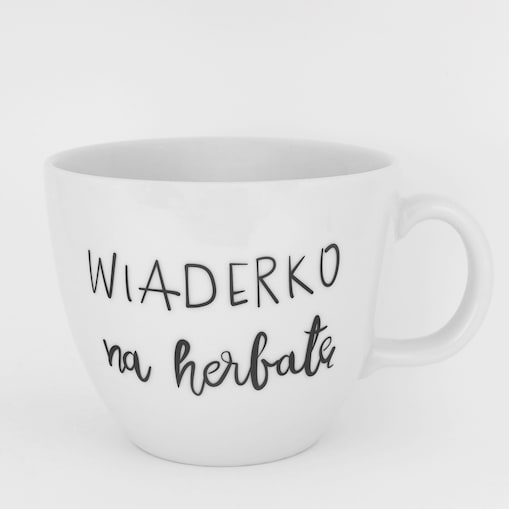 Biały Kubek Porcelanowy 1 litra - Motyw Wiaderka na Herbatę dla Miłośników Herbaty na Dzień Herbaty