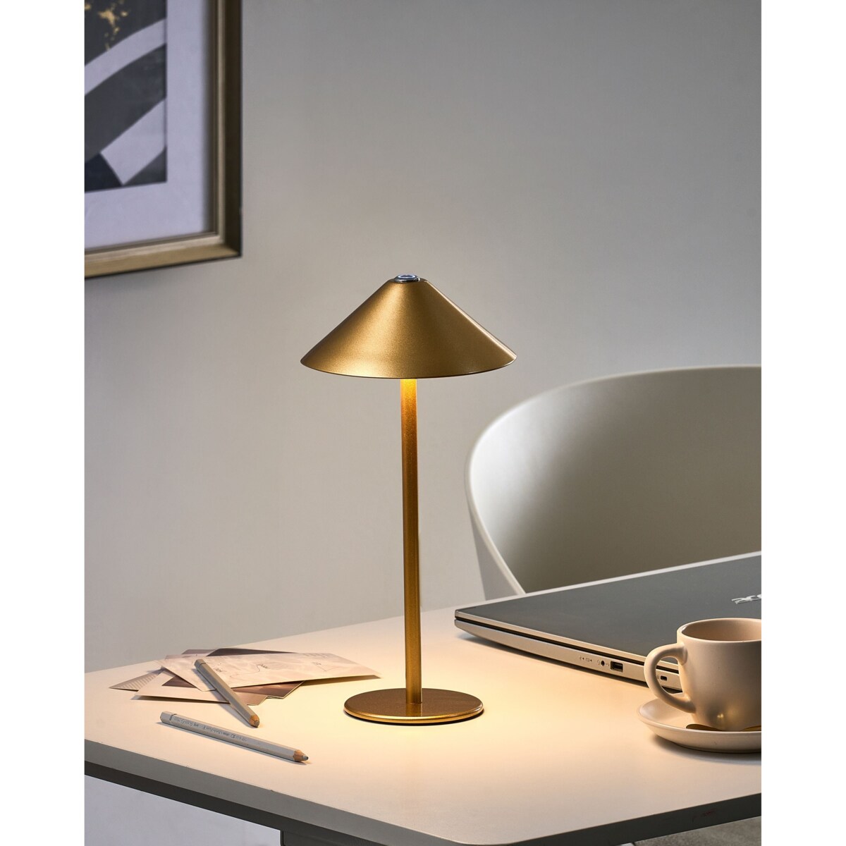 Bezprzewodowa lampa stołowa LED MODJO Ze ściemniaczem Metal Złoty