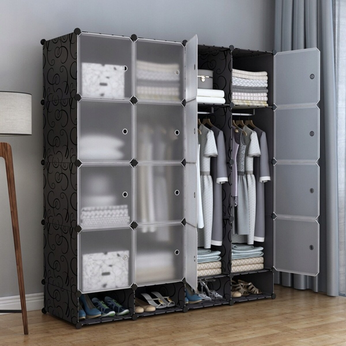 Duża modułowa szafa garderoba półka wieszak xxl czarna wysoka pojemna