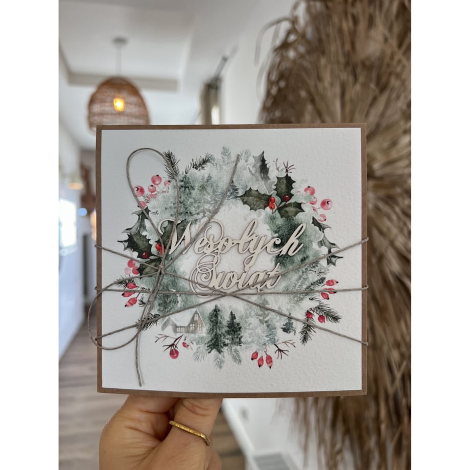 Wyjątkowa ręcznie robiona kartka świąteczna na Boże Narodzenie na piękne życzenia świąteczne - prezent