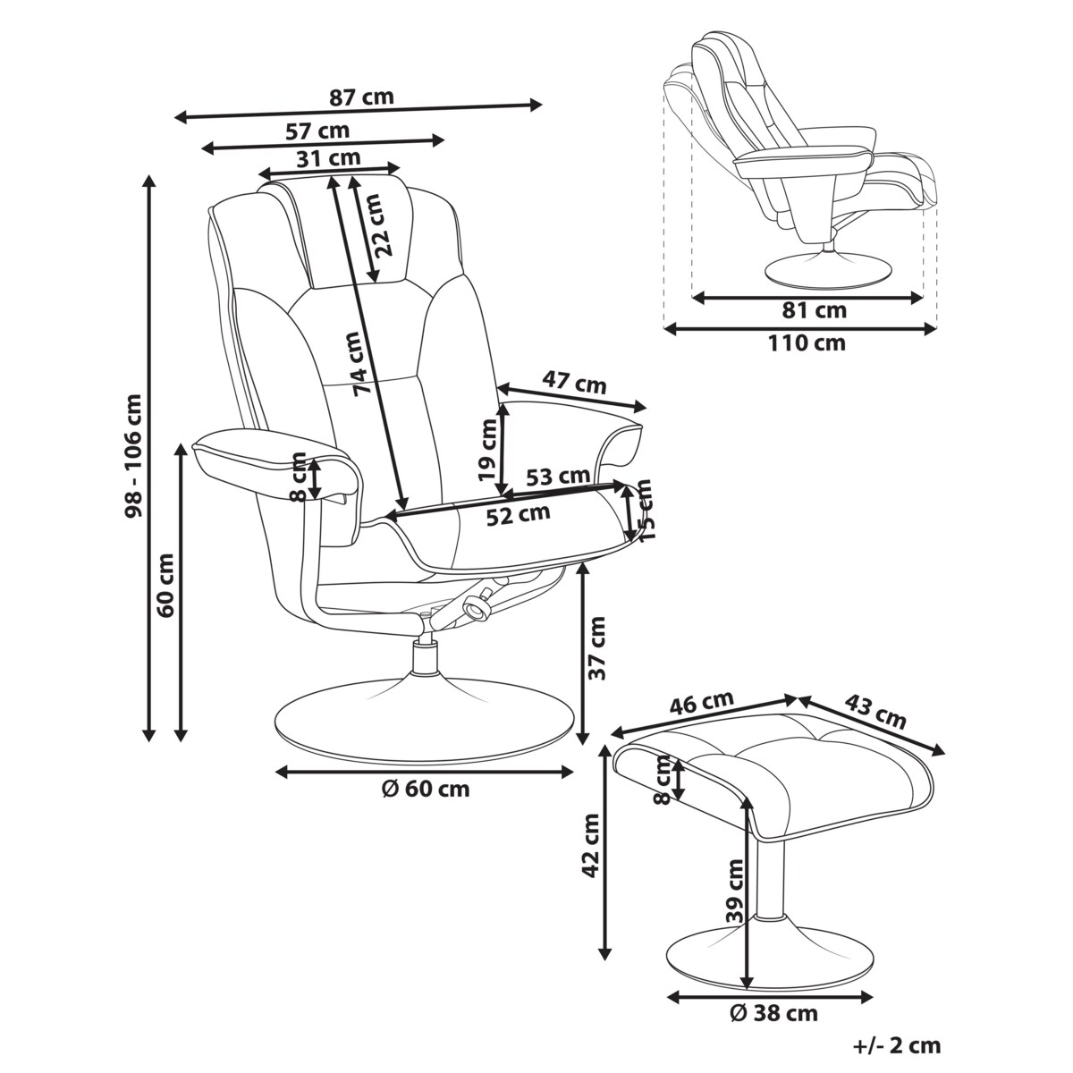 Rozkładany fotel NYKS Beżowoszary