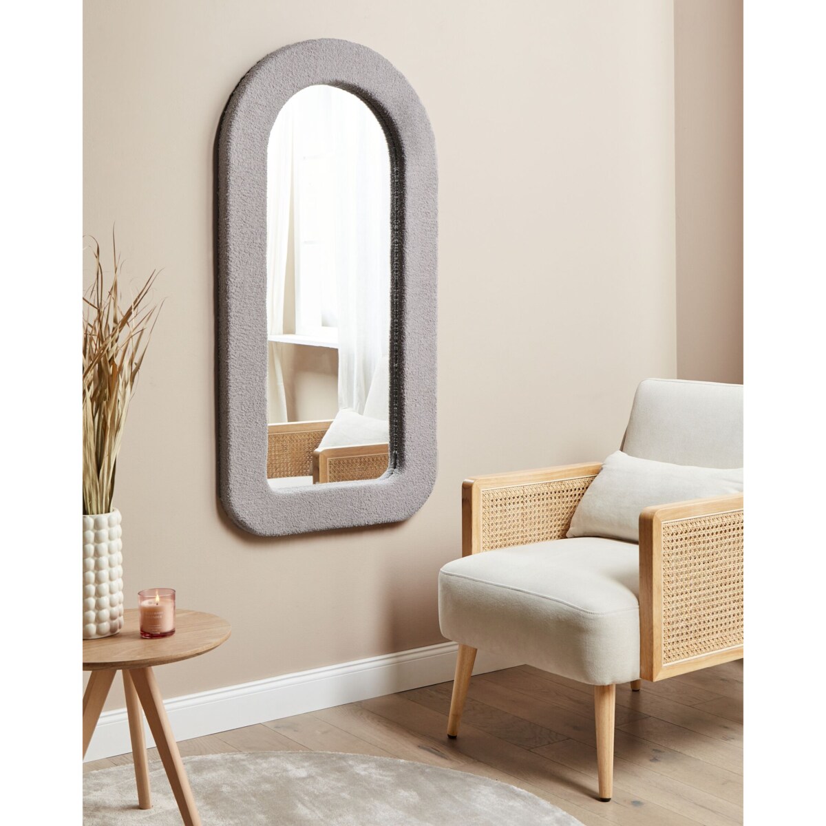 Lustro ścienne boucle 60 x 120 cm beżowoszare CERVON