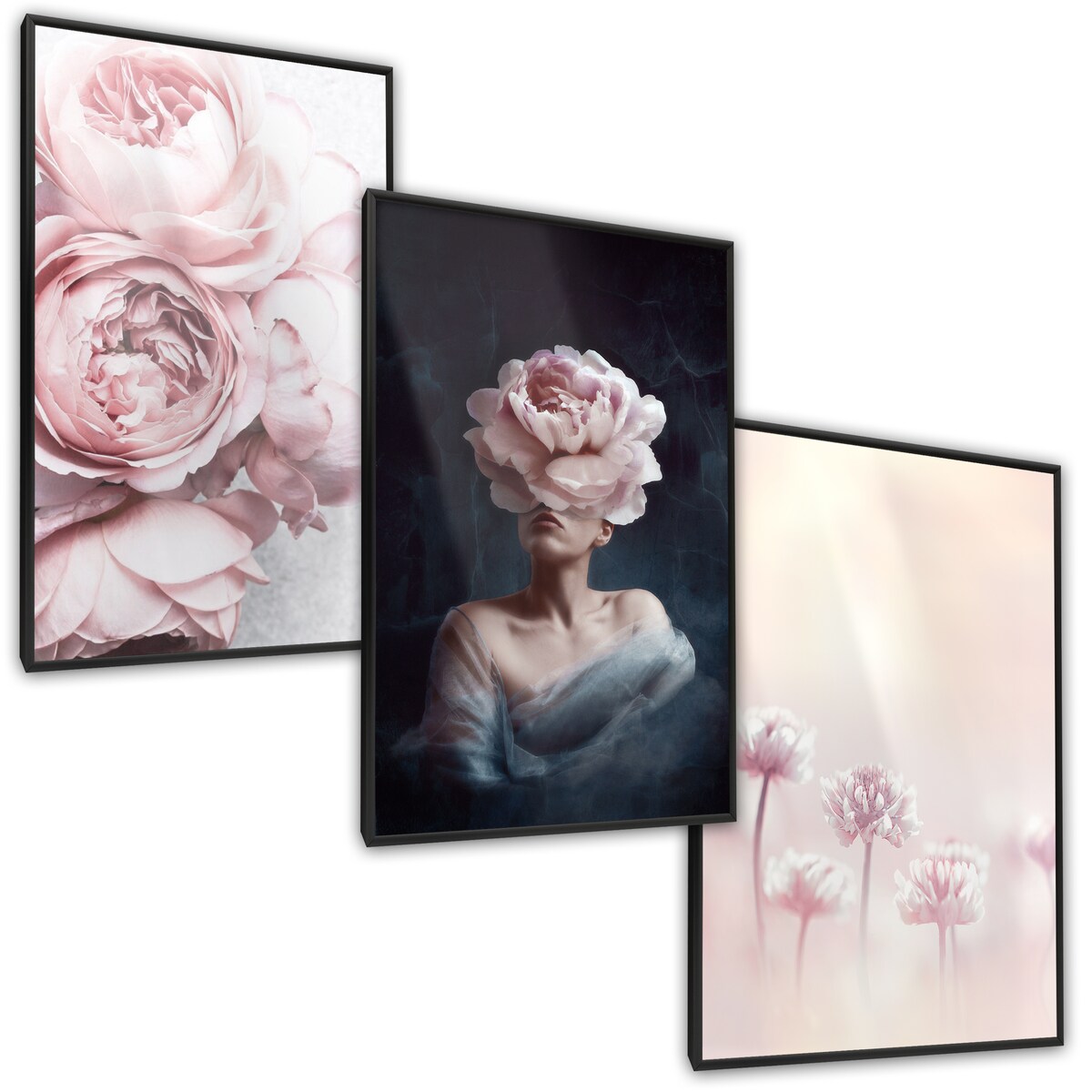 Zestaw 3x Plakat W Ramie Abstrakcyjny PORTRET Kwiaty 60x80cm