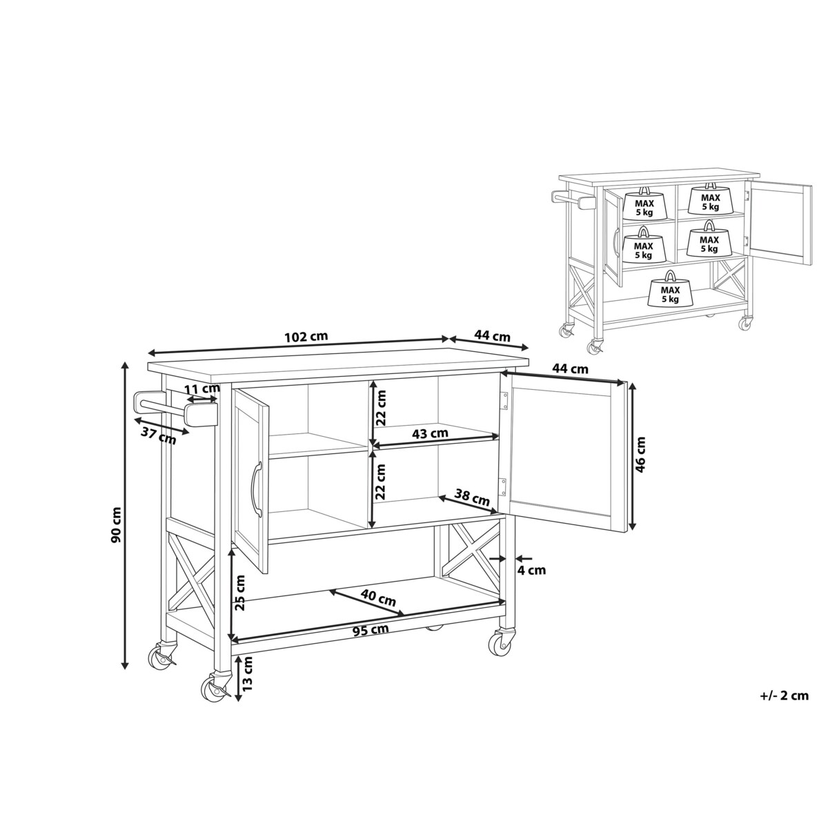 Wózek kuchenny dwudrzwiowy biały MELE