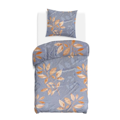 Pościel bawełniana 140x200 Sandleaf niebieska w beżowe liście, Cottonlove