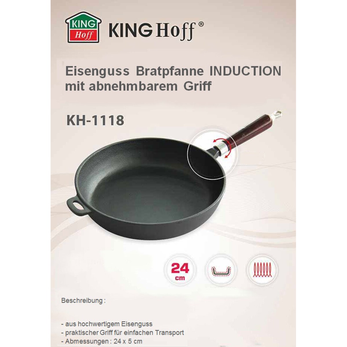 Patelnia Żeliwna 24Cm Kinghoff Kh-1118 Indukcja