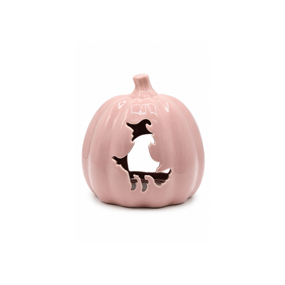 Ceramiczny różowy świecznik 18,5x16,5x19,5 cm Dynia z czarownicą