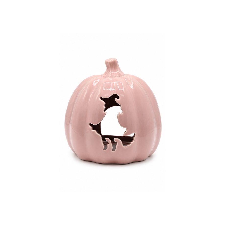 Ceramiczny różowy świecznik 18,5x16,5x19,5 cm Dynia z czarownicą