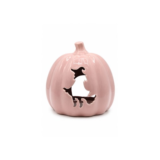Ceramiczny różowy świecznik 18,5x16,5x19,5 cm Dynia z czarownicą