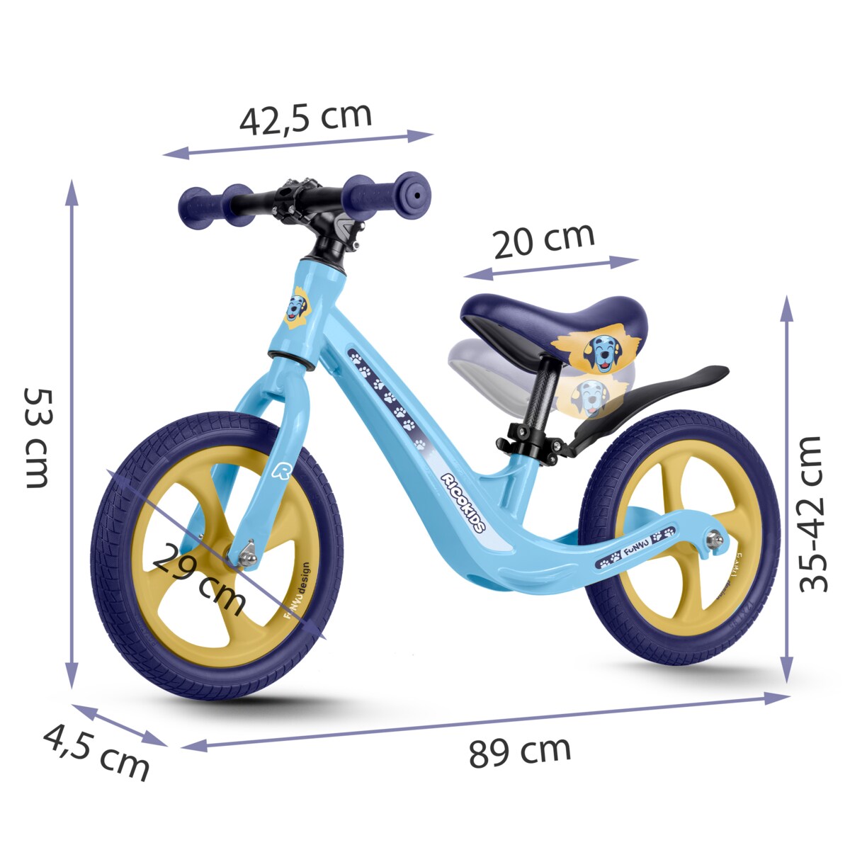 Rowerek biegowy dla dzieci magnesium Ricokids niebiesko-żółty Funnu 760505