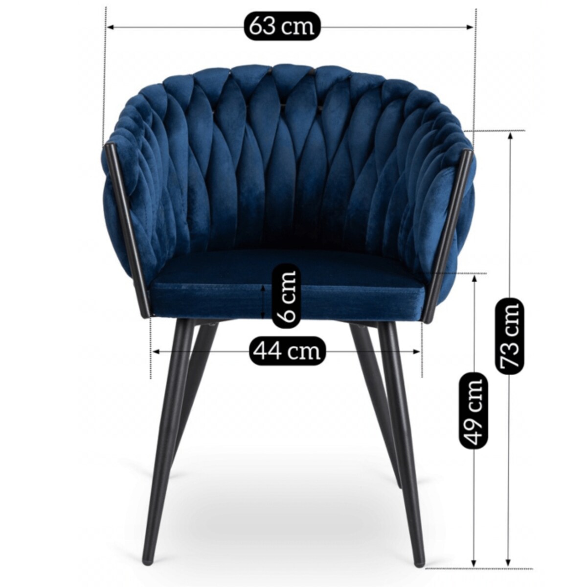 Krzesło Plecione Tapicerowane Loft Welurowe Do Salonu Jadalni Granat ELENA