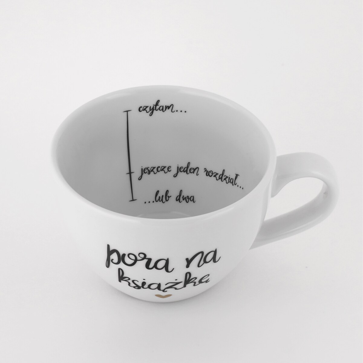 Biały Kubek Porcelanowy 500 ml - Napis Pora na Książkę z Motywem Złotego Serca dla Miłośniczki Czytania na Światowy Dzień Książki