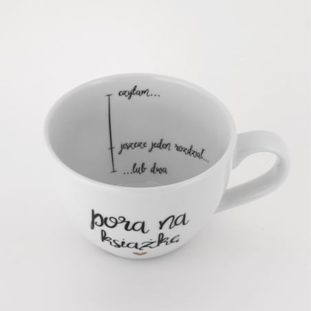 Biały Kubek Porcelanowy 500 ml - Napis Pora na Książkę z Motywem Złotego Serca dla Miłośniczki Czytania na Światowy Dzień Książki
