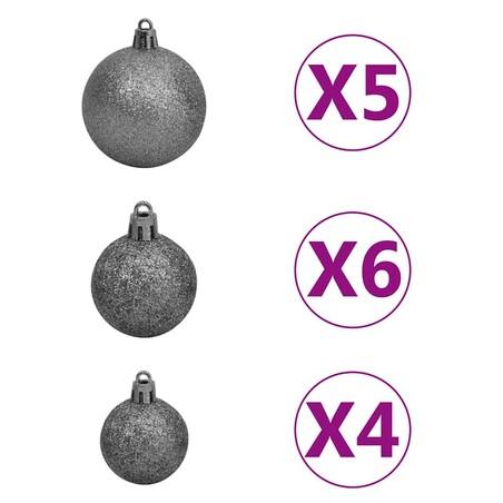 vidaXL Sztuczna choinka z lampkami i bombkami, srebrna, 120 cm, PET