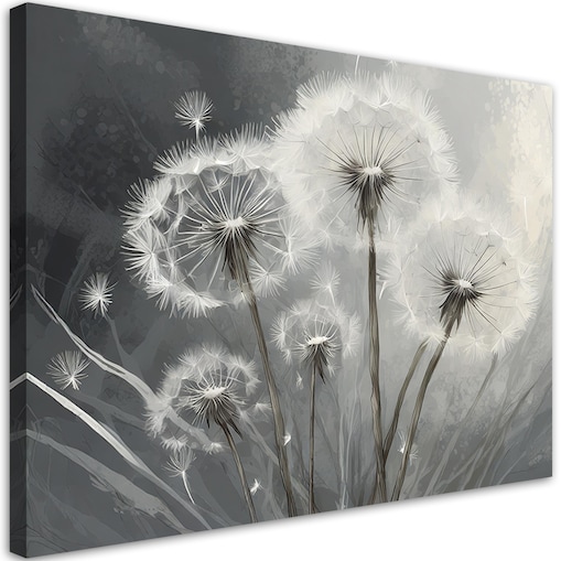 Nowoczesny obraz na ścianę do salonu sypialni Dmuchawce Rośliny Natura Szary 120x80